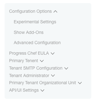 List of configuration options